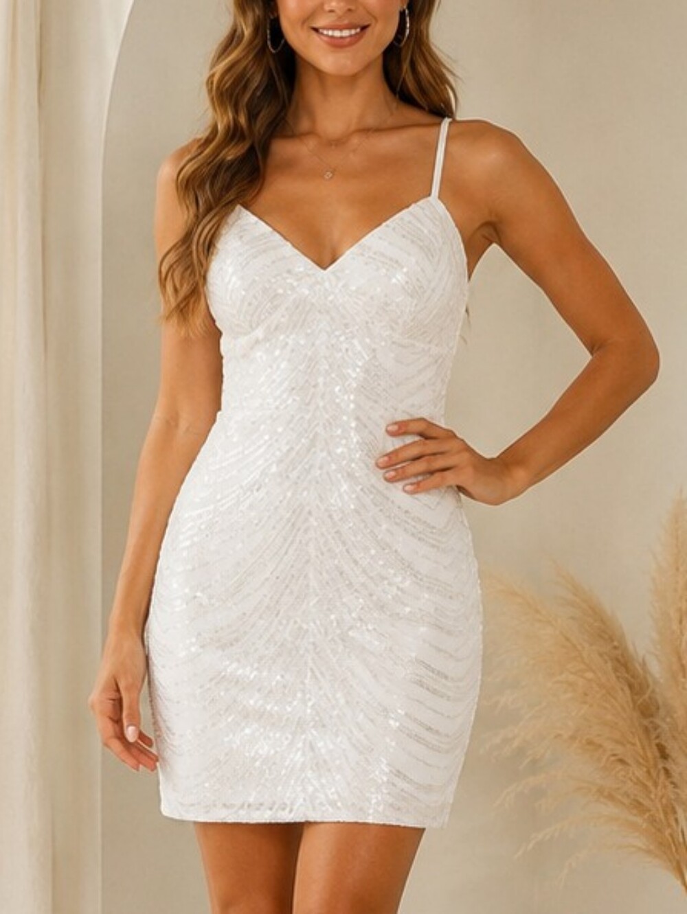 ODIZLI White Sequin Bodycon Cocktail Dress – Size XL – NWT